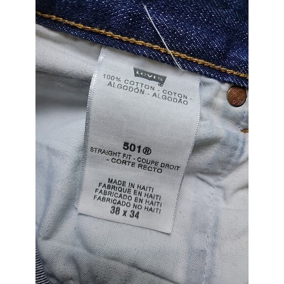 Levis Mens 501 48x34 (36x32) Jeans Straight Button High Cotton Blue Distressed - Picture 10 of 16